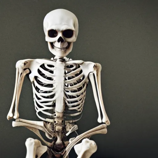 Image similar to a photo of skeleton sitting and waiting for a doctor