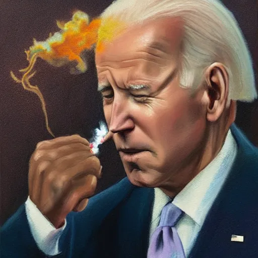 Prompt: president joe biden smoking a blunt, beautiful pastel oil painting