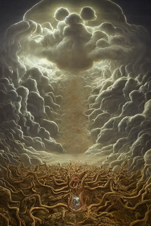 Image similar to Intricate stunning highly detailed HammerFall at Teatre-Museu Dalí, digital painting by agostino arrivabene and Vladimir Kush, surreal, ultra realistic, Horror vacui, dramatic lighting, full moon, thick black swirling smoke tornado, burning fire embers, artstation