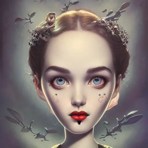 Image similar to Lofi portrait while dreaming, Pixar style by Joe Fenton and Stanley Artgerm and Tom Bagshaw and Tim Burton