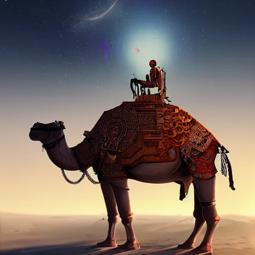 Prompt: Cyborg Camel, sunrise, industrial sci-fi, by Mandy Jurgens and Warhol, Ernst Haeckel, James Jean, artstation, concept art