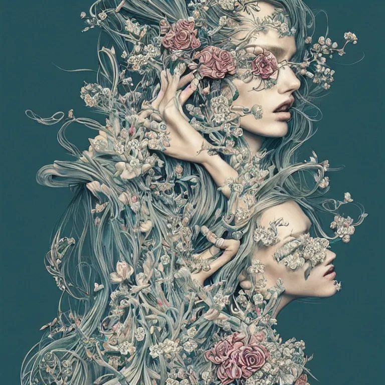 Image similar to fragrance advertising campaign by james jean, highly detailed, intricate, very beautiful