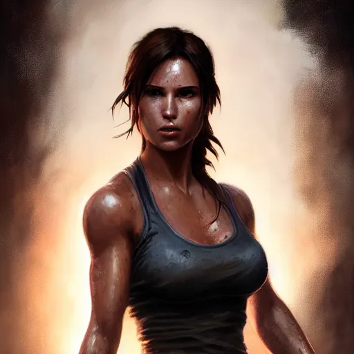 Prompt: Portrait Lara Croft, Tomb Raider, Alicia Vikander, beautiful, 4k oil on linen by wlop, artgerm, andrei riabovitchev, nuri iyem, james gurney, james jean, greg rutkowski, highly detailed, soft lighting 8k resolution