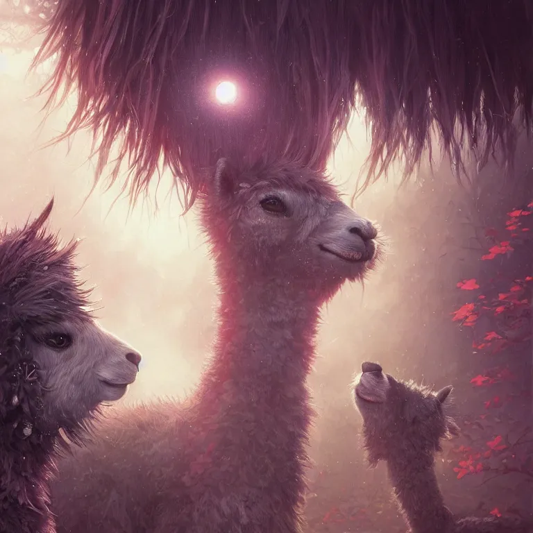 Prompt: highly detailed portrait of emo alpacas, eyeshadow, emo makeup, piercings, unreal engine, dark fantasy art by greg rutkowski, loish, rhads, ferdinand knab, makoto shinkai and lois van baarle, ilya kuvshinov, rossdraws, tom bagshaw, alphonse mucha, global illumination, radiant light, detailed and intricate environment