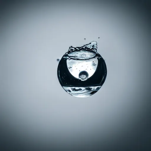 Prompt: a drop of water in the shape of a planet coming out of a water faucet, bokeh photograph