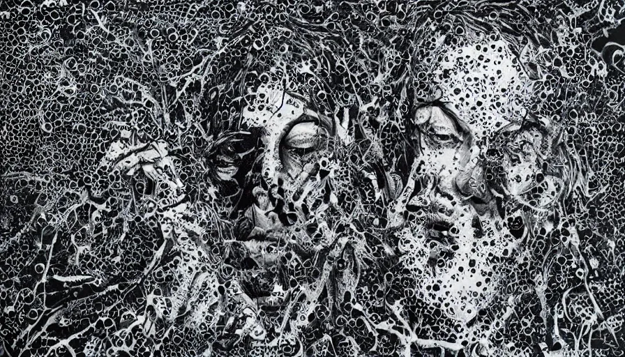 Prompt: chaotic abstract expressionism portrait, drip painting, by dan hillier, 8 k