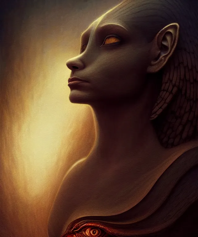 Image similar to epic professional digital art the riddle of the sphinx, horrific yet beautiful vibe, evocative, atmospheric lighting, painted, intricate, highly detailed, by leesha hannigan, wayne haag, reyna rochin, ignacio fernandez rios, mark ryden, iris van herpen, artstation, cgsociety, stunning, gorgeous, sharp focus, cinematic, masterpiece