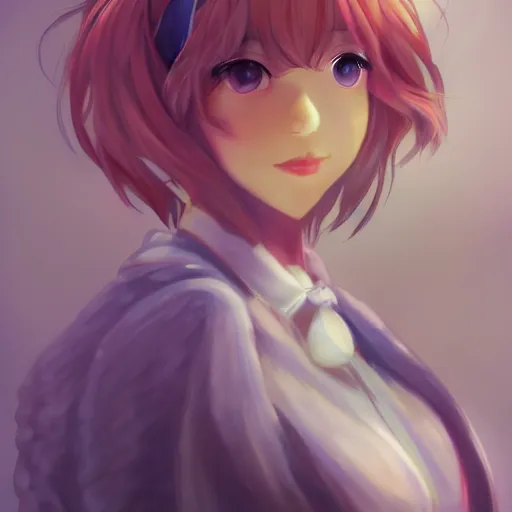 Image similar to Sayori from DDLC by artgerm