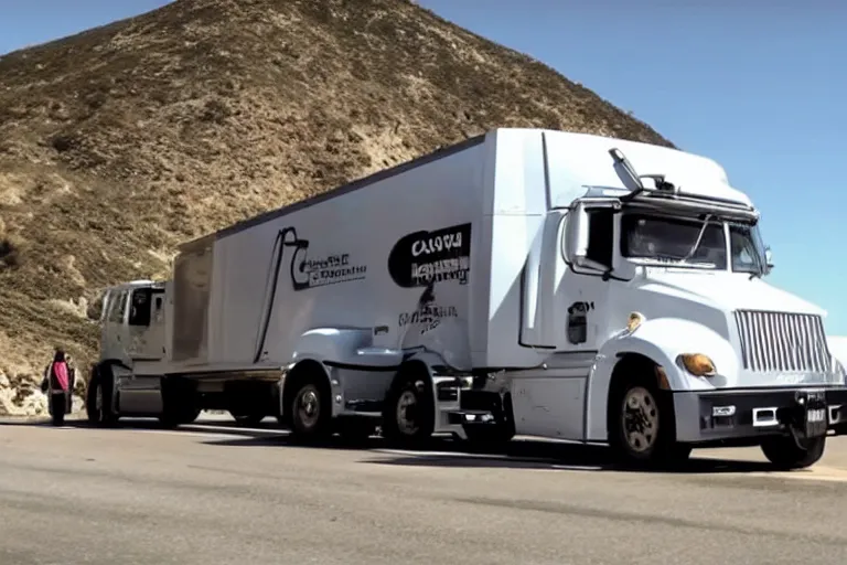 Prompt: Cybertruck on the California pch car commercial