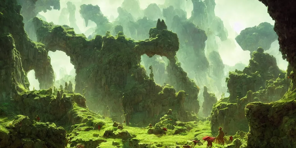 Image similar to towns, villages castles, buildings bytopia planescape huge cave ceiling clouds made of green earth inverted upsidedown mountain artstation illustration sharp focus sunlit vista painted by ruan jia raymond swanland lawrence alma tadema zdzislaw beksinski norman rockwell tom lovell alex malveda greg staples