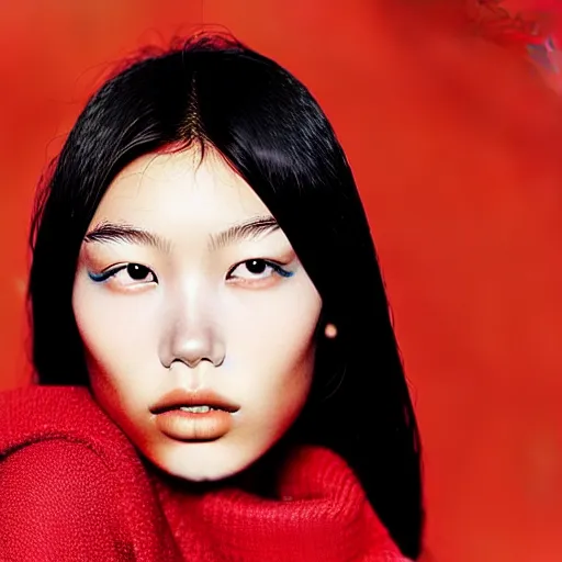 Image similar to photo portrait of beautiful 2 0 - year - old asian woman by'inez and vinoodh ','models. com ', elegant, luxury, masterpiece