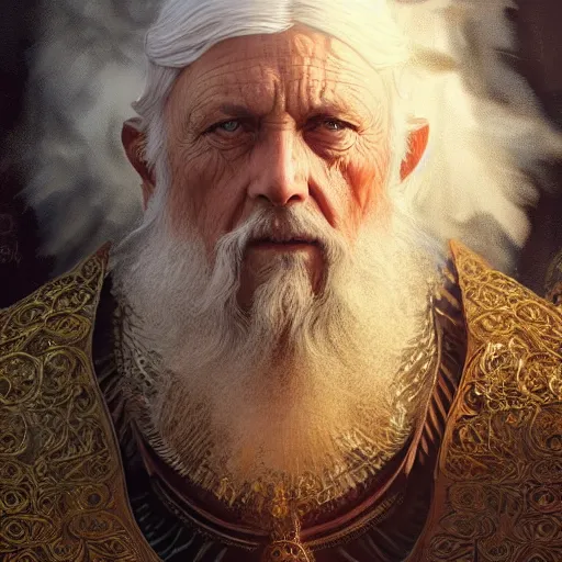 Image similar to ultra realistic illustration of a medieval old king, intricate, elegant, highly detailed, digital painting, artstation, concept art, smooth, sharp focus, illustration, art by artgerm and greg rutkowski and alphonse mucha