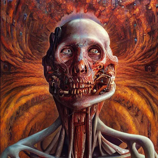 Image similar to jerma full body portrait, body horror, biopunk, oil on canvas, creative design, by zdzisław beksinski, marco mazzoni, peter gric