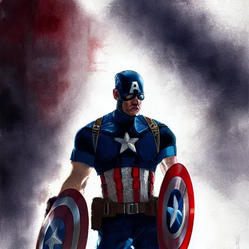 Image similar to captain america crying art, tears and sadness, by greg rutkowski