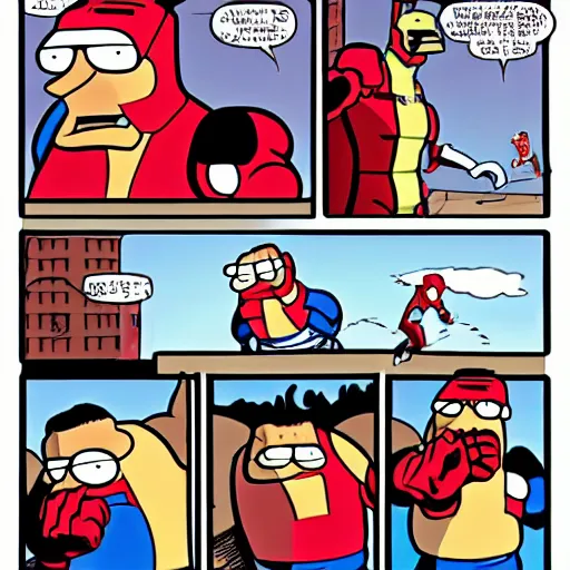 Prompt: Peter Griffin punching Iron Man