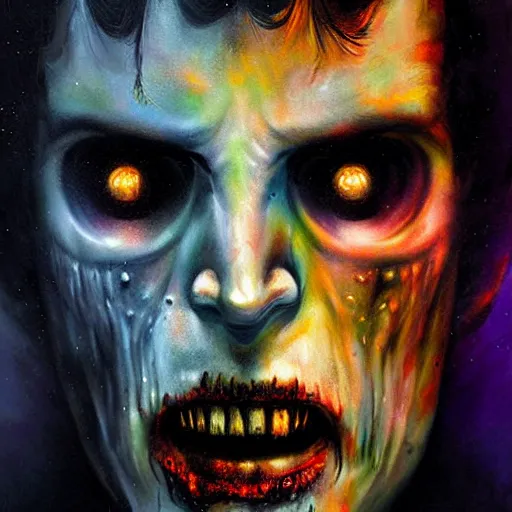 Image similar to UHD photorealistic Cosmic Zombie Elvis in the style of tonalism by Greg Rutkowski