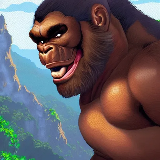 Prompt: king kong in mike tyson's punchout on nes pixel art in the himalayas character design by disney, charlie bowater, ross tran, artgerm, and makoto shinkai, detailed, soft lighting, rendered in octane