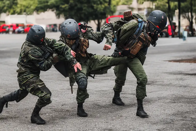 Image similar to Combat Extended, Canon EOS R3, f/1.4, ISO 200, 1/160s, 8K, RAW, unedited, symmetrical balance, in-frame, combat photography, colorful