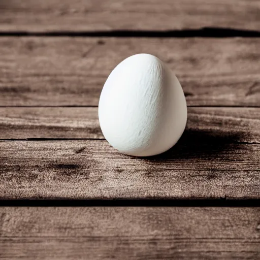 Image similar to a photograph of a hard boiled egg, sitting on top a table, there is a table cloth with an ornate pattern. minimalistic, natural light, depth of field