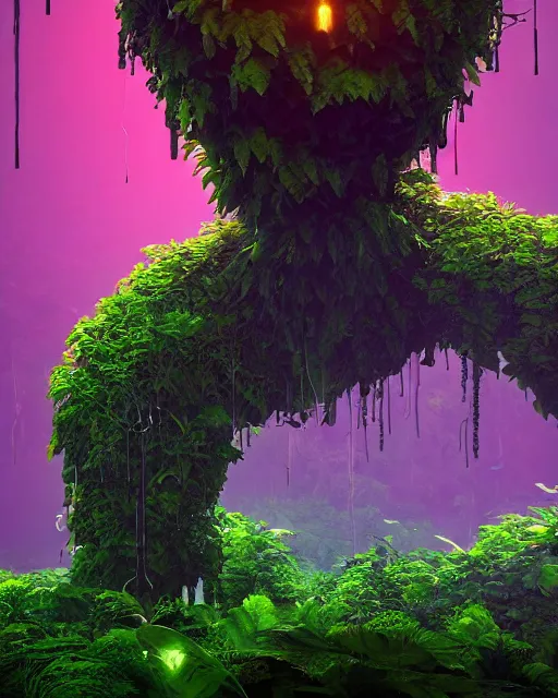 Image similar to beautiful jungle landscape, anonymous head, beautiful vines growing, in the style of beeple and mike winkelmann, intricate, epic lighting, cinematic composition, hyper realistic, 8 k resolution, unreal engine 5, raytracing, reflections, happy colors