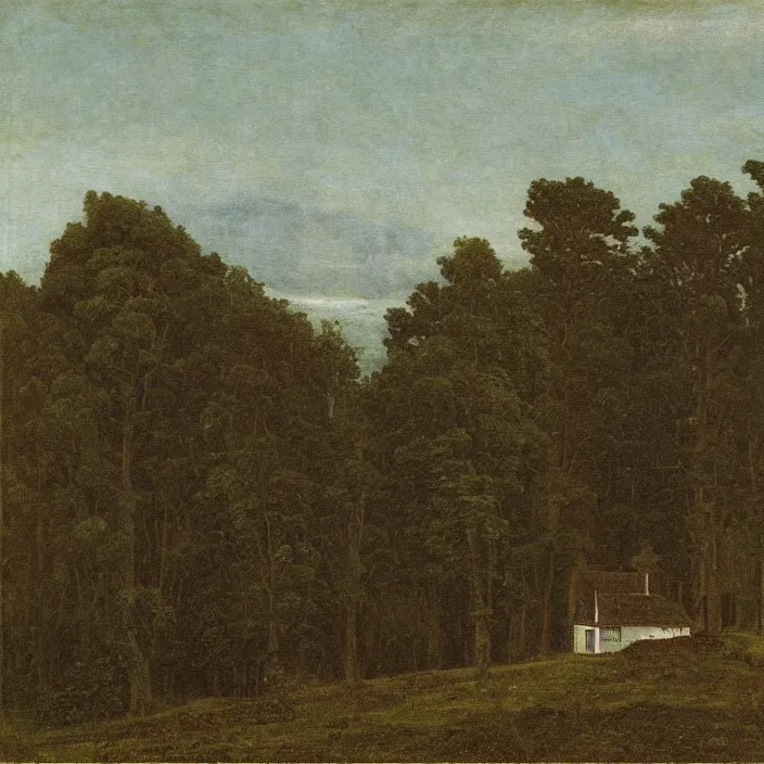 Image similar to a building in a serene landscape, by caspar david friedrich