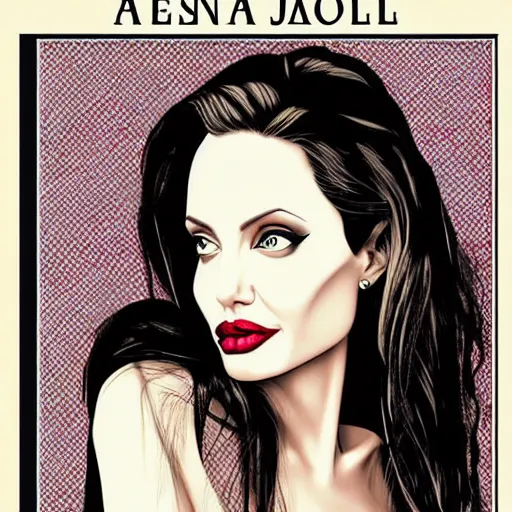 Image similar to angelina jolie, portrait, symetrical art deco poster illustration highly detailed,