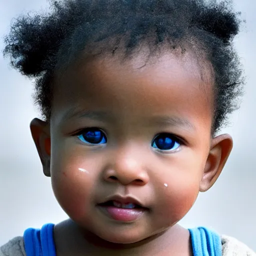 Image similar to photograph of a black asian baby with heterochromia