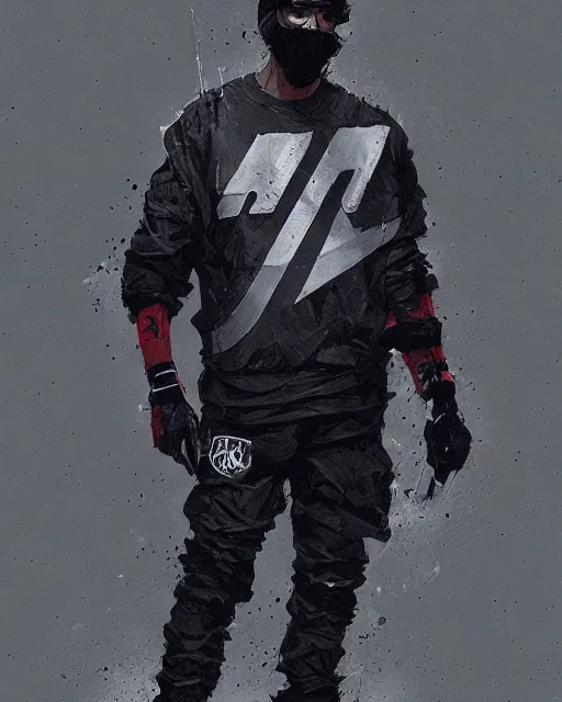 Image similar to Medium shot of a character wearing Nike ACG+Acronym+Riot Division in the style of greg rutkowski