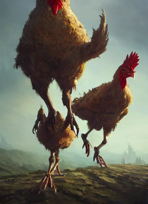 Image similar to two giant chicken legs, greg rutkowski, zabrocki, karlkka, jayison devadas, trending on artstation, 8 k, ultra wide angle, zenith view, pincushion lens effect