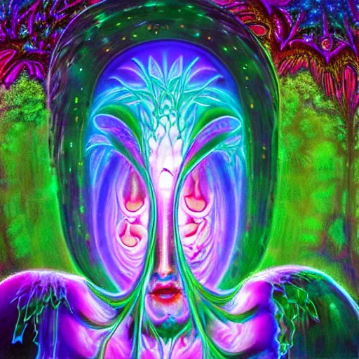 Prompt: faceless, shrouded figure, powerful being, plant spirit, fractal entity, spirit guide, light being, pearlescent, shiny, glowing, ascending, aberration, prismatic, weird, odd, surreal, smooth, shaman, symmetry, subtle pattern, pastel colors, ghostly, visions, visionary art, color dispersion, underwater