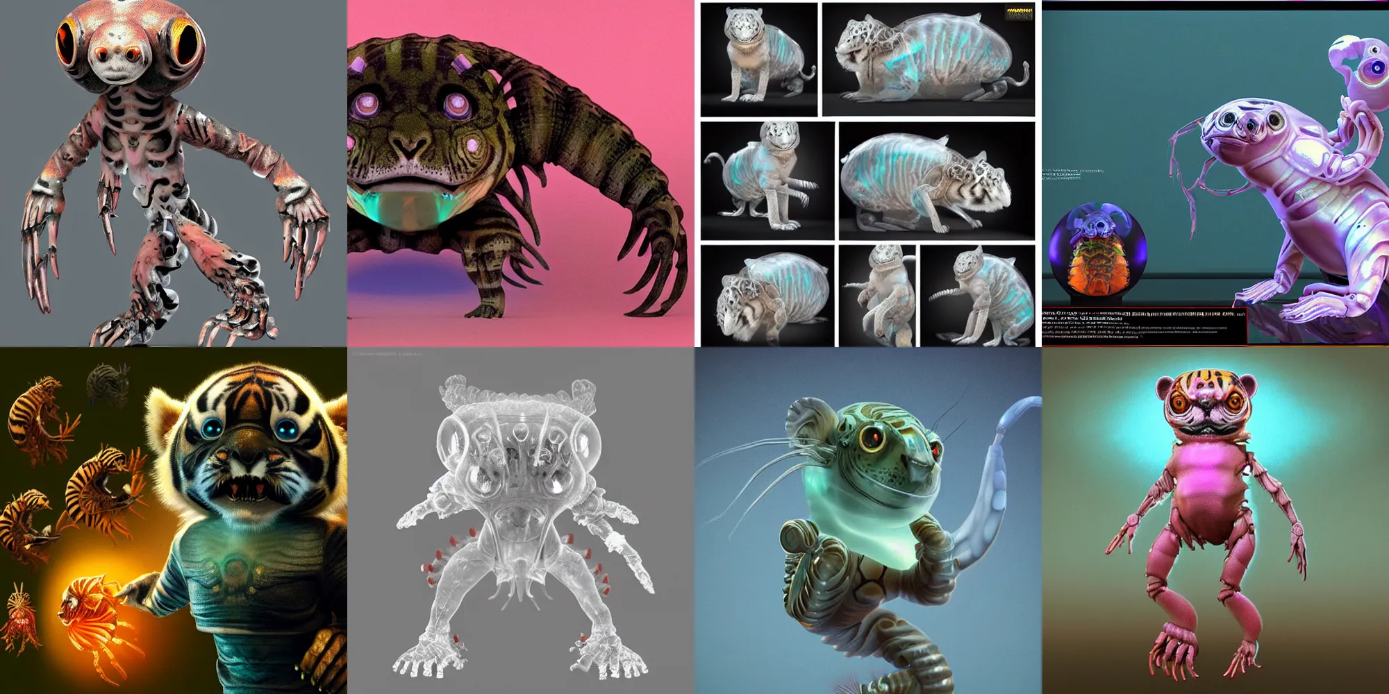 Prompt: cute! biomechanical baby tiger, by Wayne Barlowe, ghost shrimp, Barreleye fish, translucent SSS xray, Barreleye, rimlight, jelly fish dancing, fighting, bioluminescent screaming pictoplasma characterdesign toydesign toy monster creature, zbrush, octane, hardsurface modelling, artstation, cg society, by greg rutkowksi, by Eddie Mendoza, by Peter mohrbacher, by tooth wu