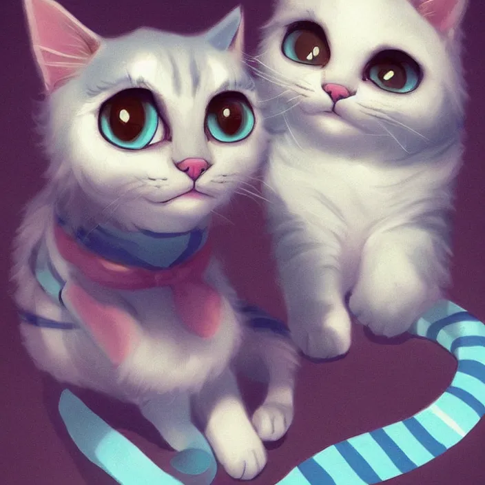 Image similar to cute cat of cheshire an adorable cat with light blue stripes, shiny eyes and a big human like playful smile. award - winning digital art, trending on artstation