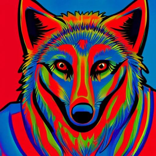 Image similar to portrait of retarded wolf, propaganda style, vivid colors, detailed