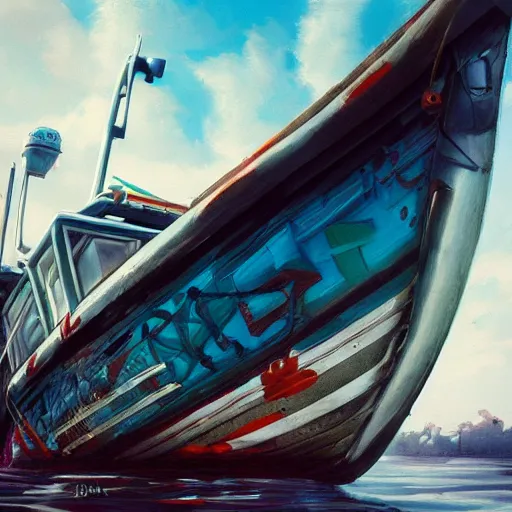 Image similar to boat graffiti, hyperdetailed, artstation, cgsociety