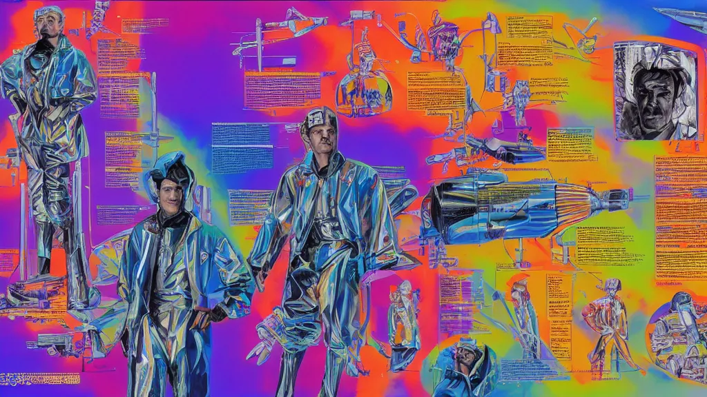 Image similar to colorful and vivid highly detailed character sheet for a space industrialist based on howard hughes, in art deco robes, science fiction, michael whelan, wayne barlow, science fiction, 1 9 8 0 s sci fi, retrofuture, high contrast, illustration, digital art, trending on artstation, hd, 8 k, good lighting, beautiful, rough paper, masterpiece