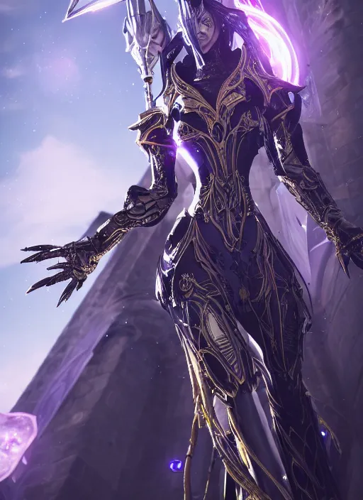 Image similar to photo of a sorceress near mage tower, warframe armor, cyborg, magical dress, fantasy, interesting angle, sharp focus, 8 k high definition, insanely detailed, intricate, intelligent, art by kazuya takahashi, fenghua zhong, sangsoo jeong, kevin hou