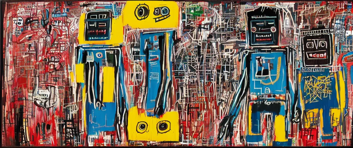 Image similar to robots in the style of jean - michel basquiat