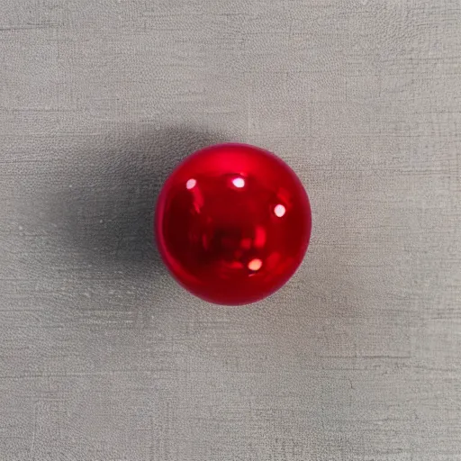 Prompt: pearlescent glass spheres on a red cube