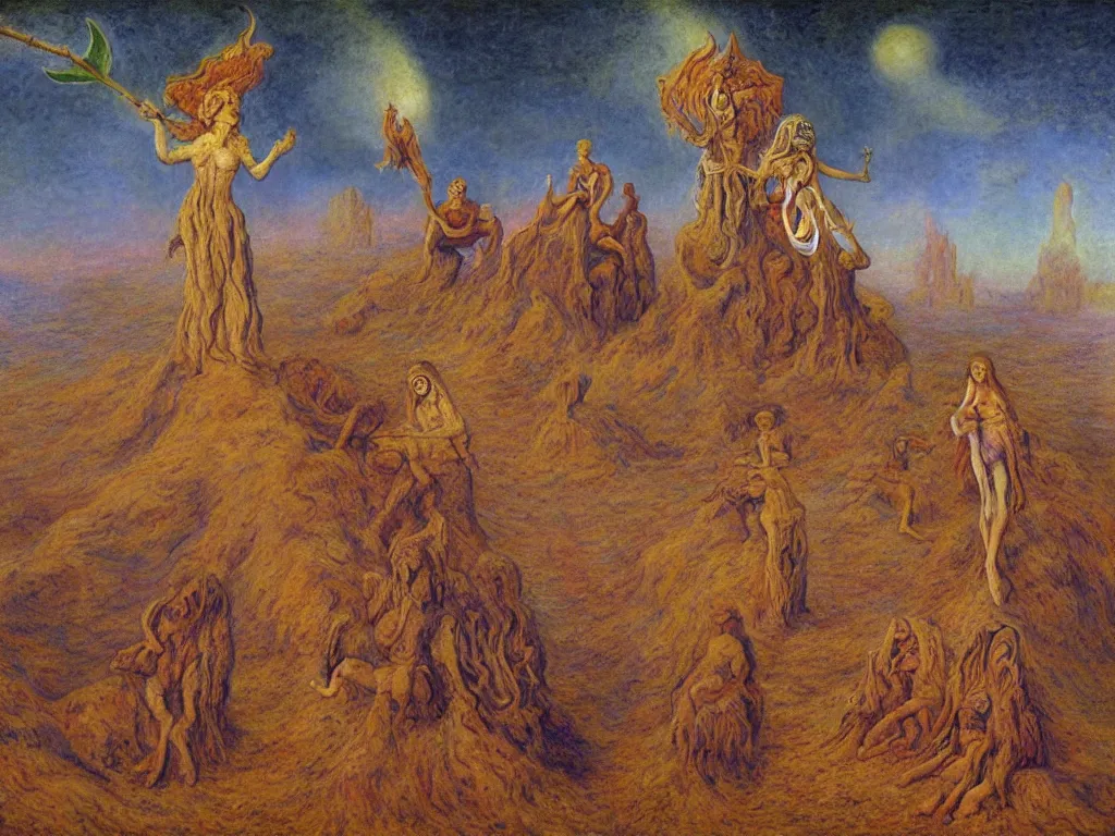 Image similar to the wacky sailors in the vapid ayahuasca desert realm. painting by monet, alex grey, bosch, jan van eyck, beksinski, alfred kubin