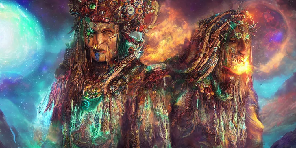 Image similar to cosmic shaman, fantasy apocalypse, digital art, 4 k