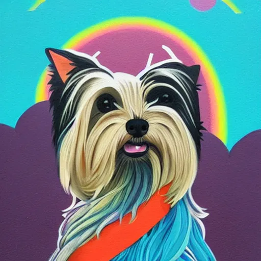 Image similar to Yorkshire Terrier under a rainbow picture by Sachin Teng, asymmetrical, dark vibes, Realistic Painting , Organic painting, Matte Painting, geometric shapes, hard edges, graffiti, street art:2 by Sachin Teng:4