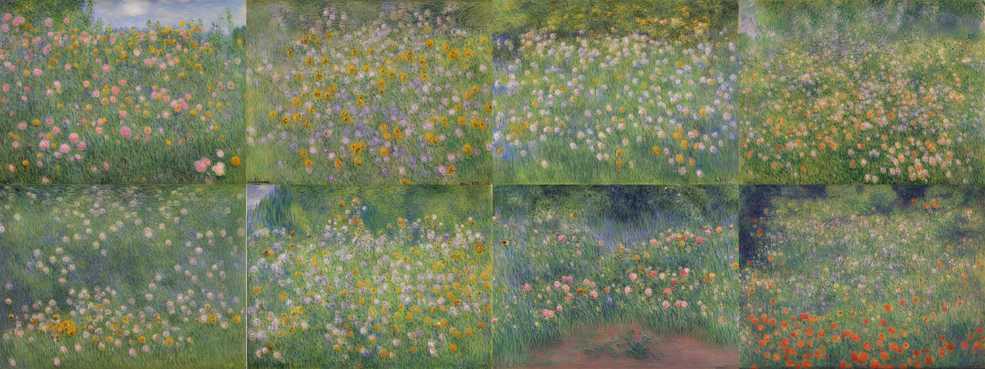 Image similar to Bumblebees on Flowers, Claude Monet (French, Paris 1840-1926 Giverny), Oil on canvas, detailed brushstrokes