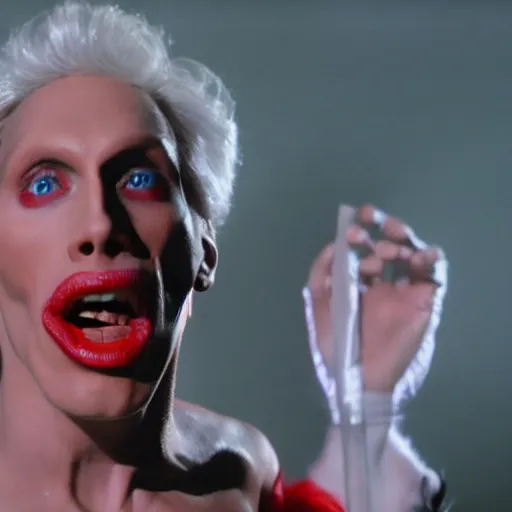 Image similar to Live Action Still of Jerma in The Rocky Horror Picture Show, real life, hyperrealistic, ultra realistic, realistic, highly detailed, epic, HD quality, 8k resolution, body and headshot, film still