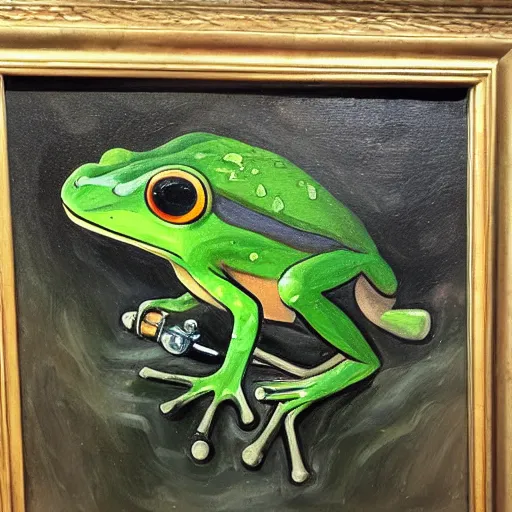 Prompt: frog with a sword, oil painting