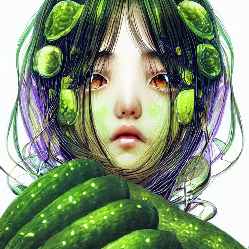 Prompt: the portrait of an unbelievably beautiful, elegant and cute japanese teen girl partially made of cucumbers looking up, an ultrafine detailed illustration by james jean, intricate linework, bright colors, final fantasy, behance contest winner, vanitas, angular, unreal engine 5 highly rendered, global illumination, radiant light, detailed and intricate environment