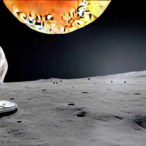 Image similar to a realistic matte painting of a dj with turntable play music on the moon, detailed, 8 k,