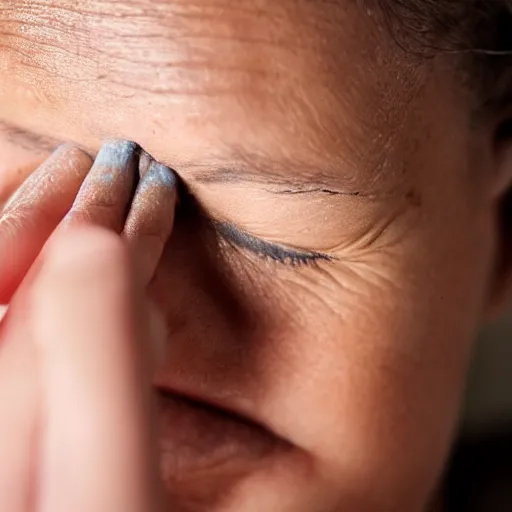 Image similar to photo of a woman using sandpaper to rub her eyes, sharp focus