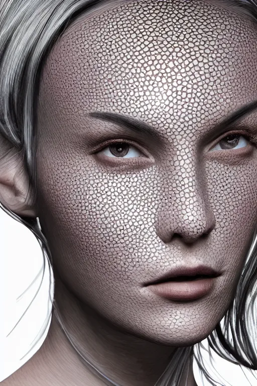 Image similar to portrait of a woman with reaction diffusion skin texture, high detail