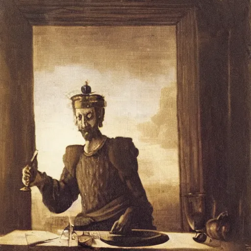 Image similar to a mystical man with a goblet on the table