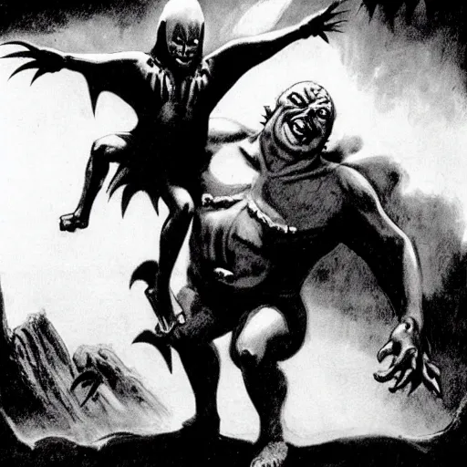 Image similar to nacho libre vs nosferatu, frank frazetta